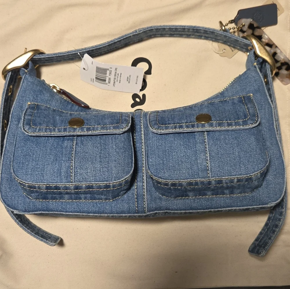 NWT Coachtopia Coach Denim Cargo Shoulder Bag - Picture 3 of 5